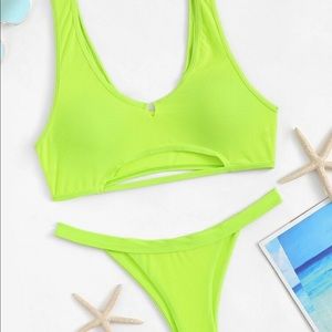 NWT Neon Green Cut Out Bikini